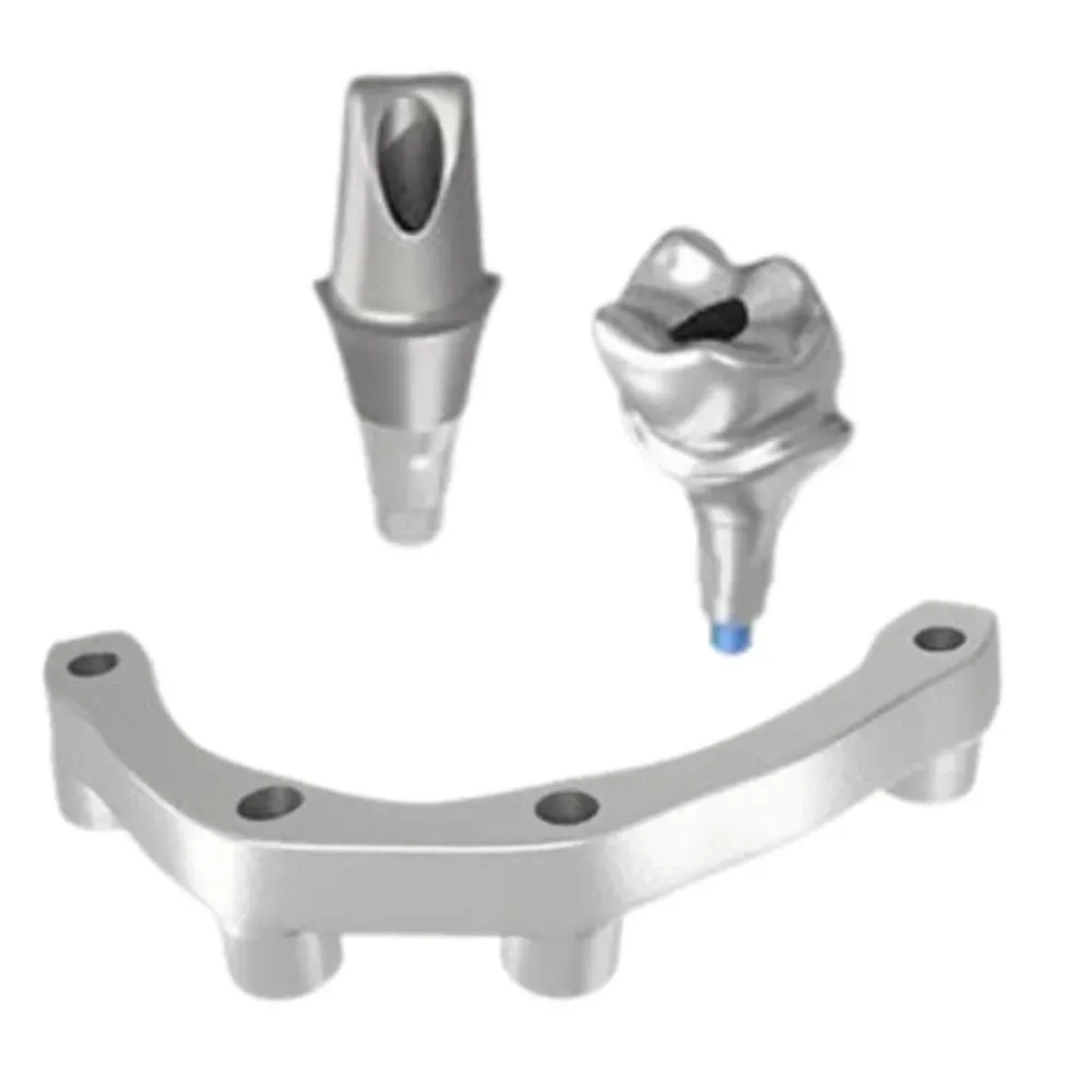 Milled titanium custom abutment on the implant analog